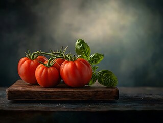 Vine Tomatoes for Basil, Rustic Still Life.