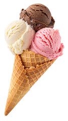 Refreshing Neapolitan ice cream in a waffle cone
