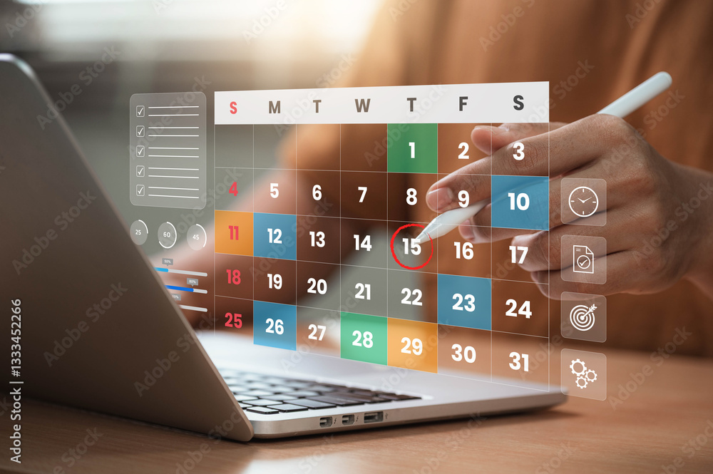 Fototapete time management and scheduling concept with calendar, checklist, and task planning for productivity,