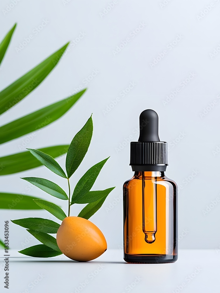 Aufkleber elegant amber glass dropper bottle with a slender silhouette and transparent surface reflecting the 