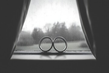 Wedding Rings for Window, Countryside View.
