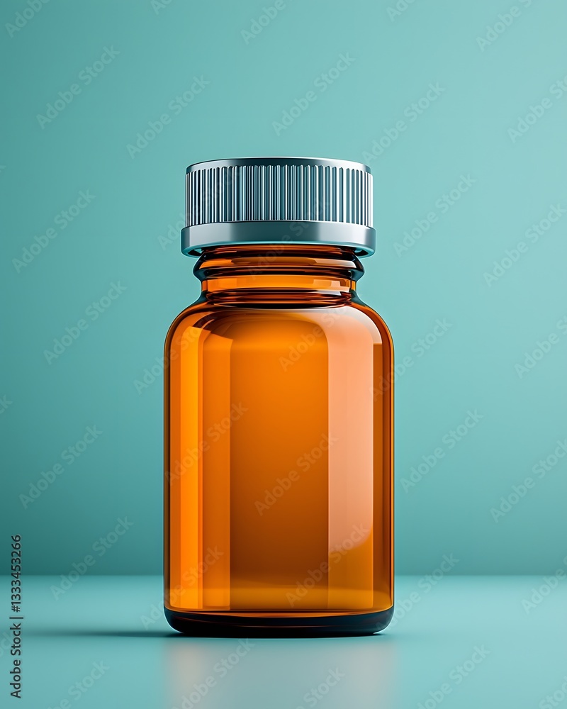 Poster elegant and minimalist amber glass dropper bottle with a subtle reflection on a plain simple backgro