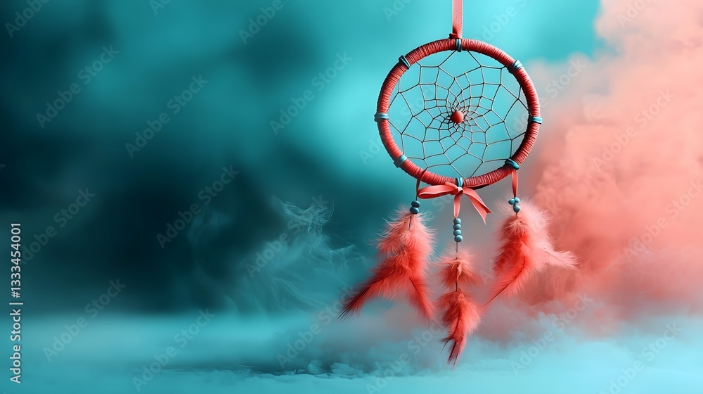 Poster elegant dreamcatcher with a soft pink ribbon a testament to the healing power of mindfulness and pre