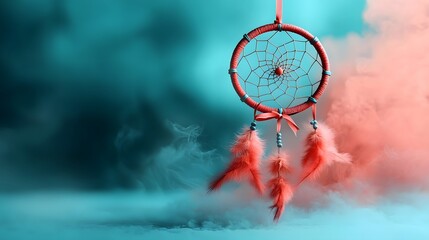 Elegant dreamcatcher with a soft pink ribbon a testament to the healing power of mindfulness and presence  Intricate web structure tactile elements and wispy components create a vibrant