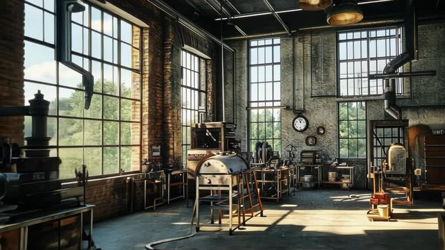 Industrial Workshop Interior with Sunlight