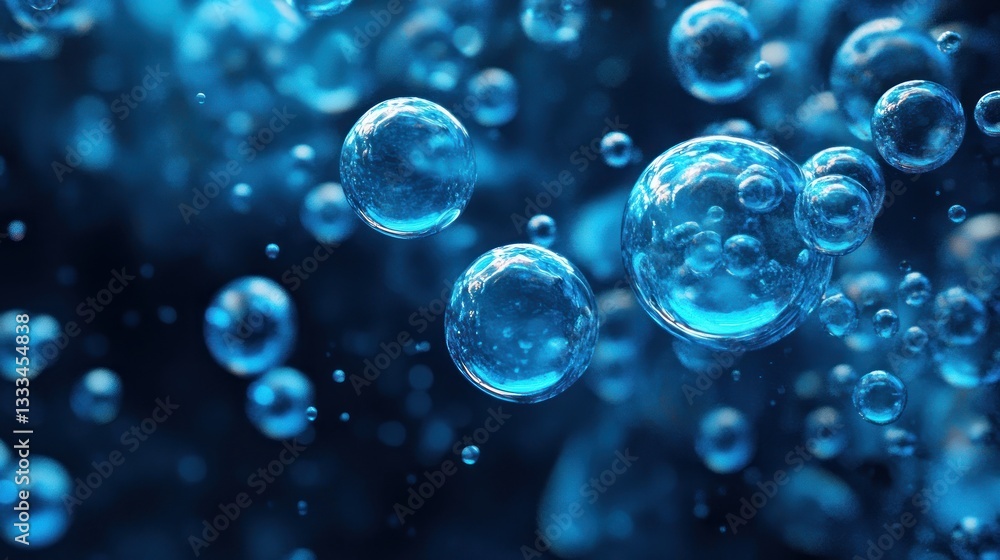 Poster softly glowing blue bubbles packed together, creating an intricate and ethereal display.
