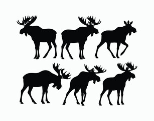 Vintage Moose Silhouettes Vector Template