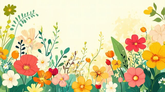 Bright and Colorful Spring Themed Background with Vibrant Flowers