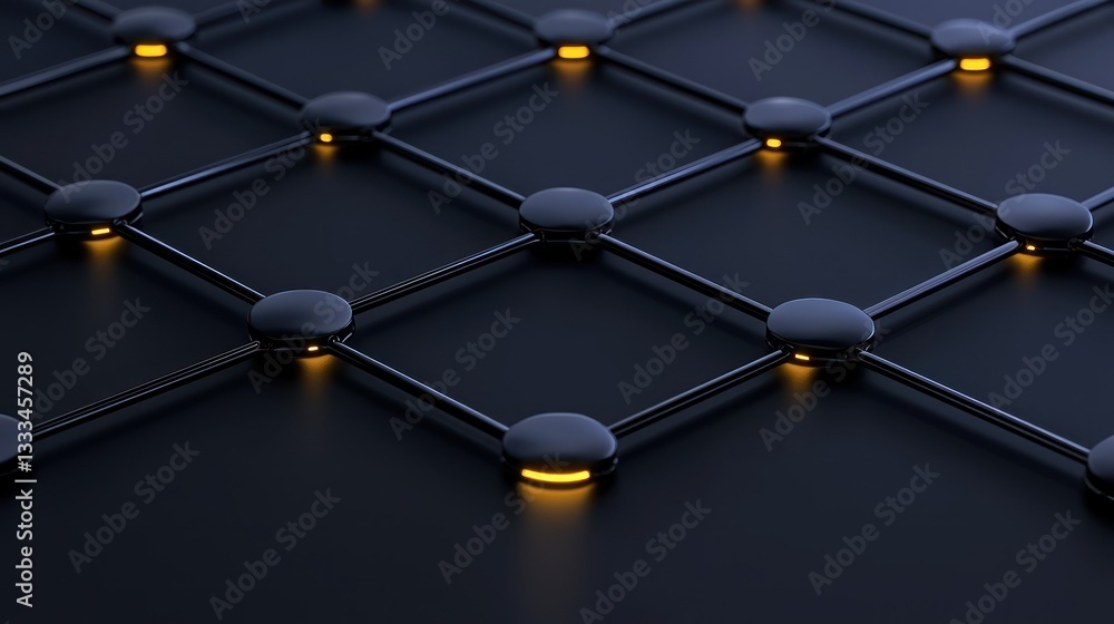 Poster abstract network: an intricate network of interconnected nodes with a dark, modern aesthetic, repres