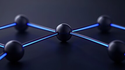 Digital Network: Illuminated connections between spheres, symbolizing a complex network of data points and interconnectedness. A visual representation of the digital world.