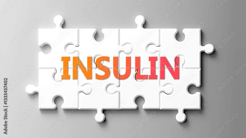 Poster insulin complex like a puzzle - pictured as word insulin on a puzzle pieces to show that insulin is 