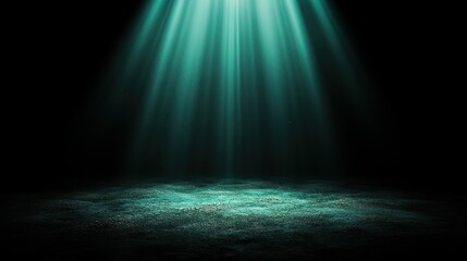 Mysterious Depths: A captivating beam of turquoise light pierces through the darkness, illuminating the textured seabed. Capturing the enigmatic allure of the deep.