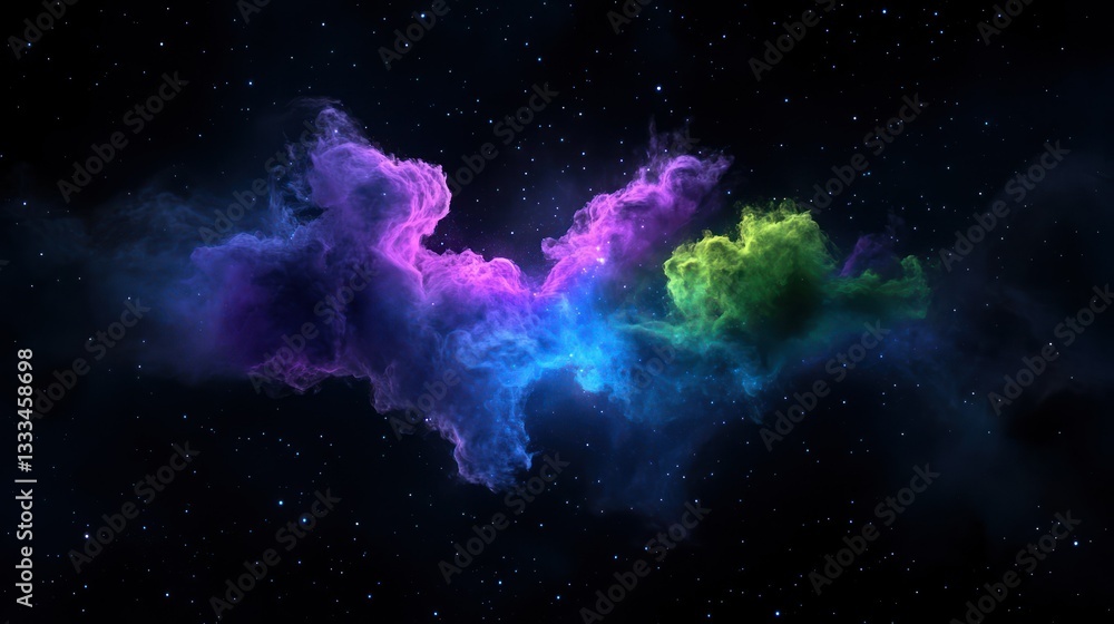 Poster nebula of vibrant colors: a captivating display of a colorful nebula, featuring swirling clouds of v
