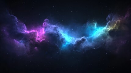 Fototapeta premium Celestial Symphony: A cosmic spectacle of vibrant nebulae, swirling with luminous hues of blue, purple, and gold, against a deep black canvas of the night sky.