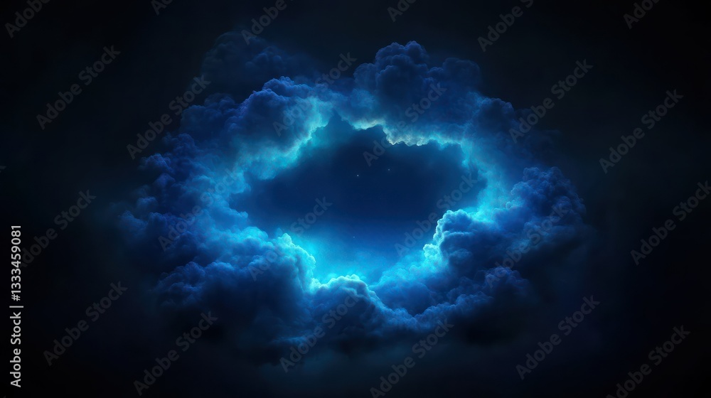 Poster ethereal gateway: a mesmerizing view of a cosmic portal, a mesmerizing dance of ethereal blue light 