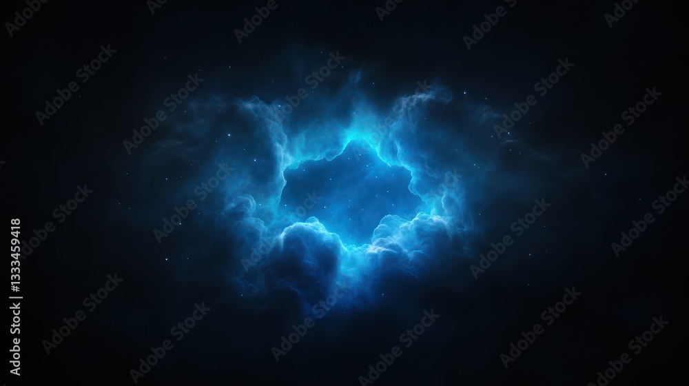 Poster nebula gateway: a mesmerizing display of swirling nebula forming a radiant blue gateway in the vast 