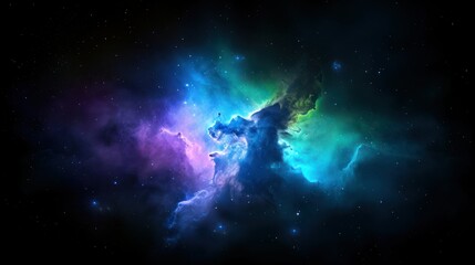 Fototapeta premium Celestial Symphony: A mesmerizing nebula paints the cosmos with vibrant hues of blue, purple, and green, a cosmic masterpiece of color and light in the vast expanse of space.