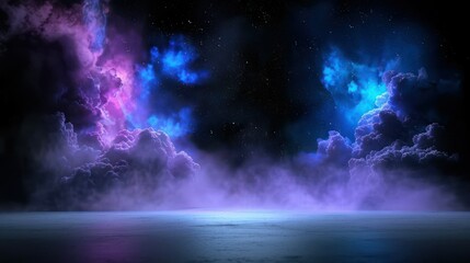 Cosmic Symphony: A captivating display of celestial wonder, painted with ethereal hues of purple and blue, evokes a sense of the infinite and mysterious beauty of the universe.