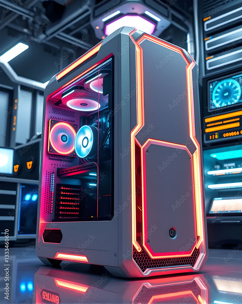 Aufkleber 3d rendering of a server in a data center with neon lights