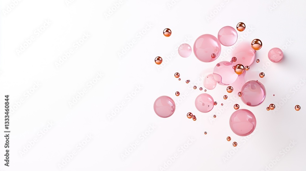 Poster abstract pink bubbles: a cluster of vibrant pink and copper-colored bubbles float, creating a mesmer