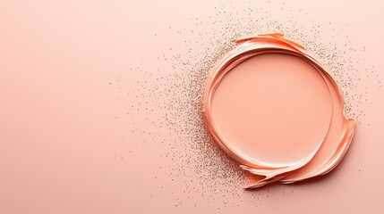 Blush Stroke: A close-up of a peach-colored cosmetic product arranged in circular strokes with a subtle dusting of shimmer, creating a soft, elegant and minimalist aesthetic.