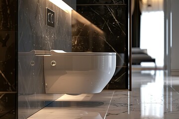 Wall Mounted or Suspended Toilet or Wc in Home Bathroom with Push Button Flush