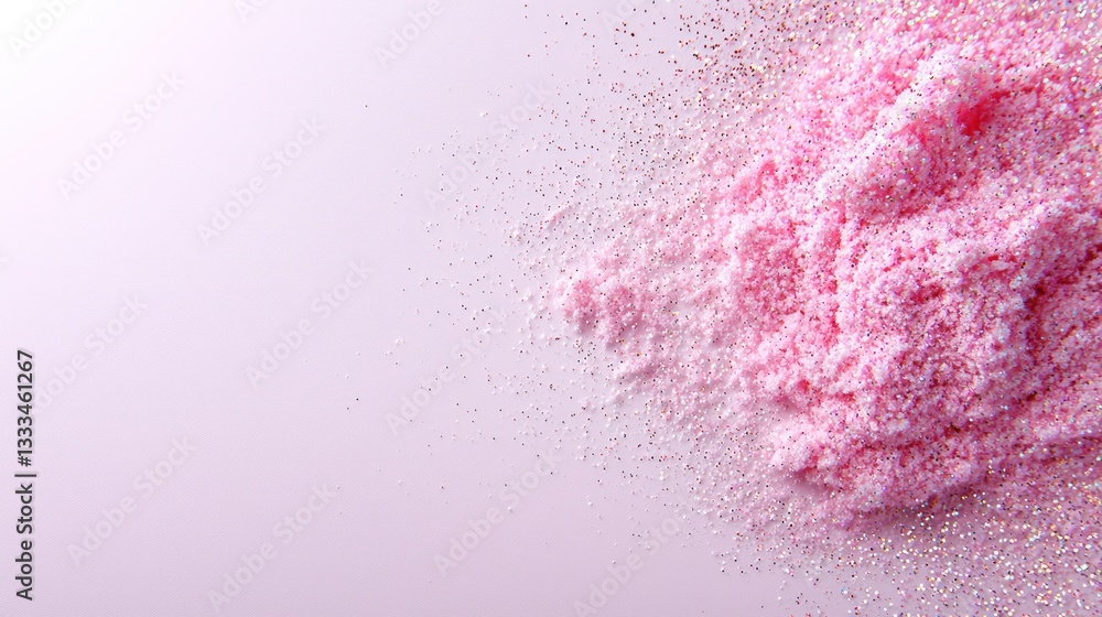 Poster powdered dreams: an abstract and artistic composition of pink and white powders, creating a dreamy t