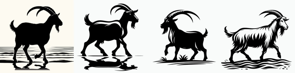 Goat walking on the beach vector silhouette a peaceful coastal scene of a carefree animal