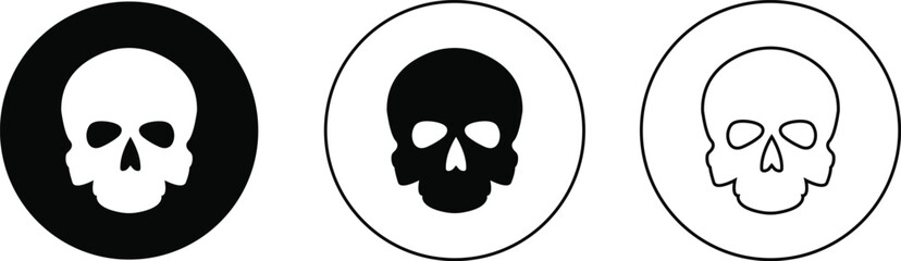 Skull crossbone pirate icon set logo Halloween ghost graphic danger anatomy symbol Silhouette. Cartoon skull death flat and line vector collection isolated on transparent background for apps and game