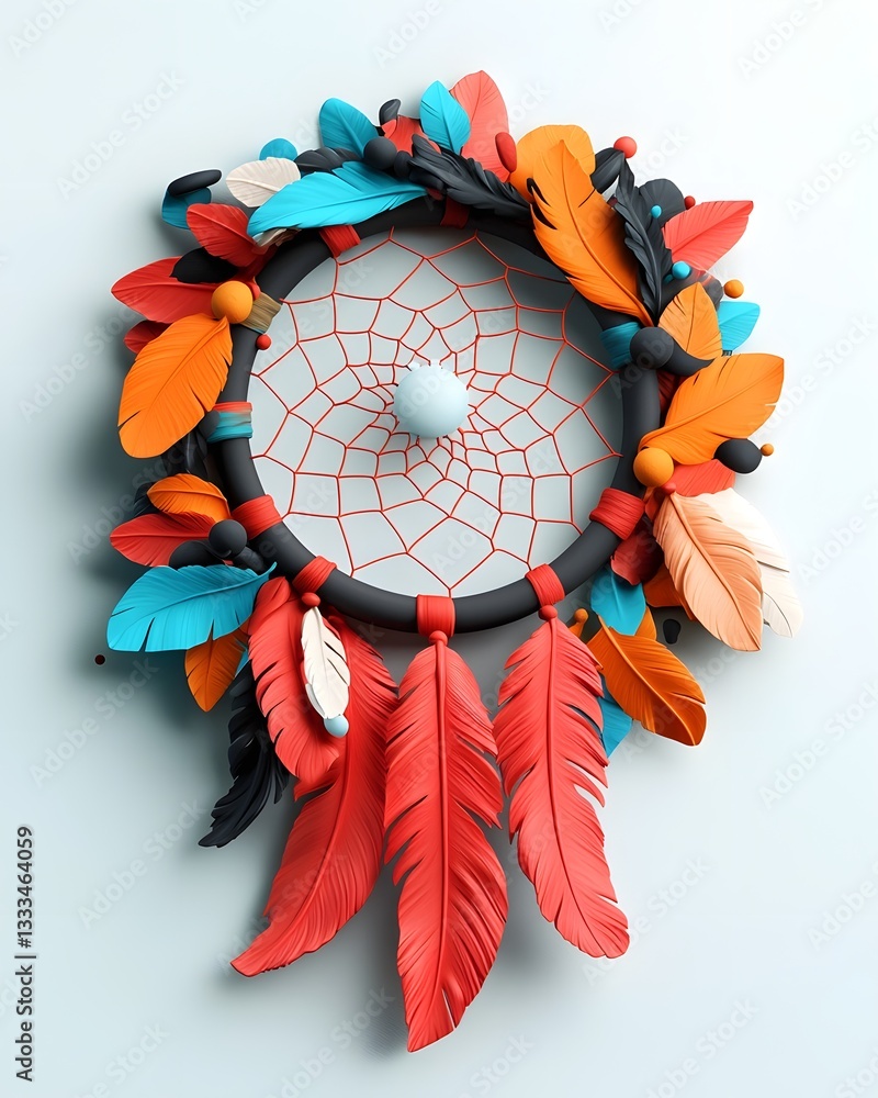 Poster intricate dreamcatcher with delicate pink ribbon a representation of peace and tranquility the detai