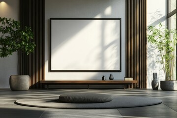 Smart Tv Mock Up on Empty Room, White Wall in Modern Empty Interior 3D Rendering
