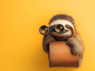 Sloth Exploring Yellow Background.