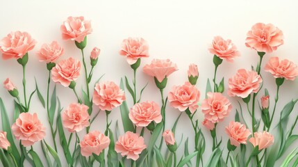 Fototapeta premium Pink Carnation Flowers Arrangement on White Background Springtime Blossom Display
