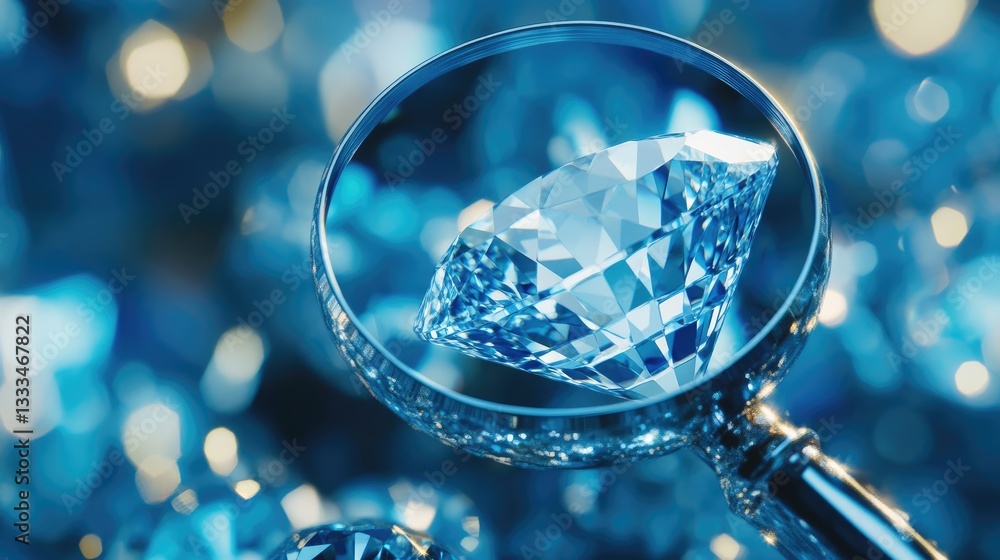 Poster a high-resolution display of diamond quality grading under a magnification loupe.