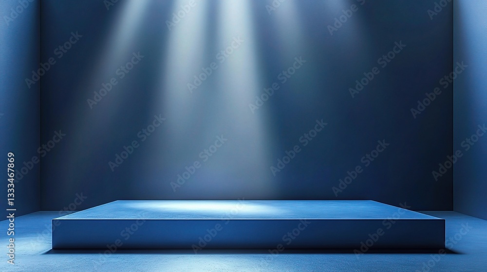 Poster minimalist blue platform bathed in soft light in empty space
