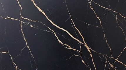 Sleek Modern Black Marble Surface with Elegant Gold Veins