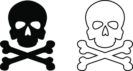 Skull crossbone pirate icon set logo Halloween ghost graphic danger anatomy symbol Silhouette. Cartoon skull death flat and line vector collection isolated on transparent background for apps and game
