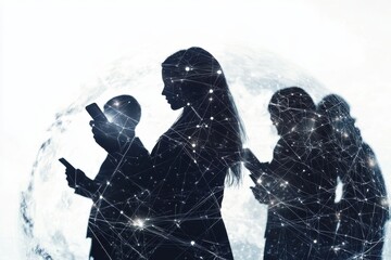 People using smartphones to connect in a digital communication network
