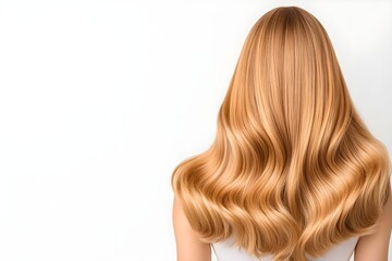 Naklejka premium A woman with long, blonde hair is shown with her back to the camera