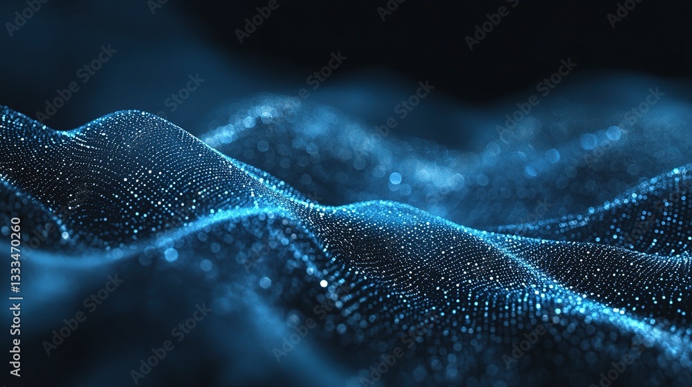 Poster glowing wave pattern with smooth particles in dark background