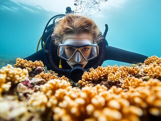 Underwater diving adventure coral reef scuba diving ocean close-up
