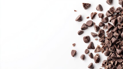 Chocolate Chips Scattered on White Background Perfect for Baking Projects