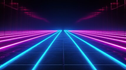 Fototapeta premium Futuristic Highway with Glowing Blue and Pink Light Stripes