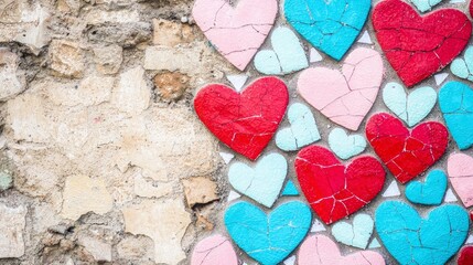 Obraz premium Colorful Heart Mosaic on Rustic Wall Love Romance Valentine s Day