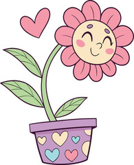 Cute smiling cartoon flower isolated on white background.
