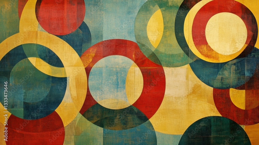 Aufkleber this artwork displays an array of overlapping circles in bold hues, blending warm yellows and reds w