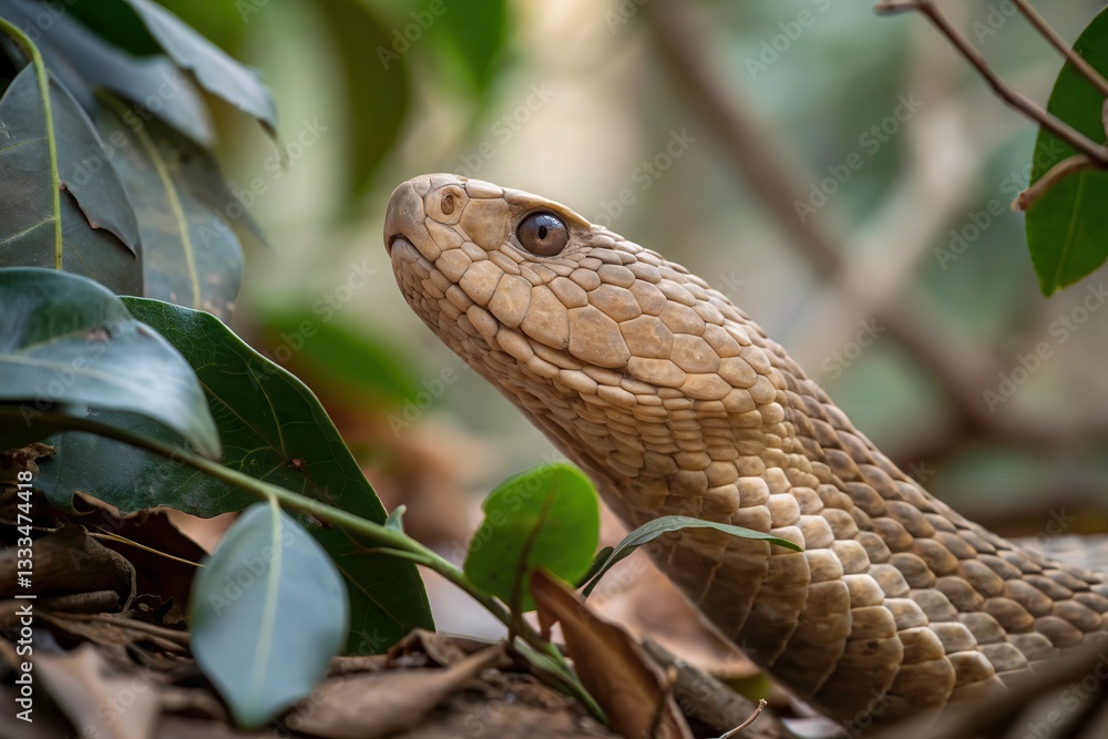 Poster snake in the process of shedding its skin surrounded by greenery generative ai
