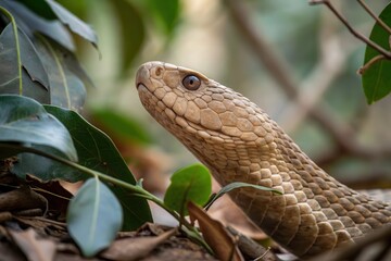 Fototapeta premium Snake in the Process of Shedding Its Skin Surrounded by Greenery Generative AI