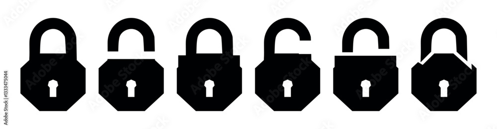 Poster set of silhouette of locked and unlocked padlock. flat vector 10 eps. lock icon set. padlock open an