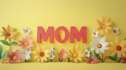Obraz premium Celebrating Mom Floral Display with Pink Text on a Yellow Background